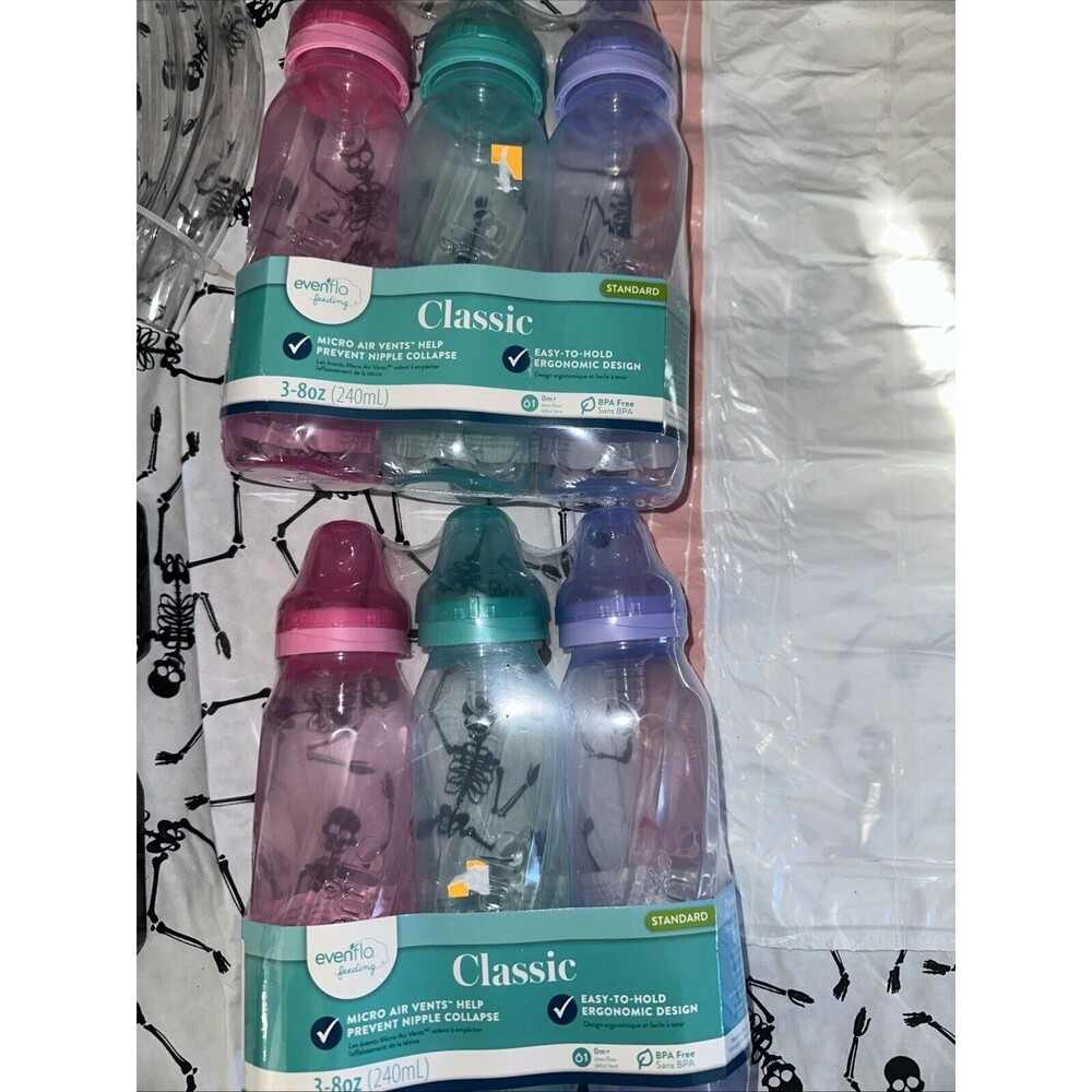 Classic Evenflo feeding standard 8 oz bottles 2pks of 3 (6 bottles) New Sealed